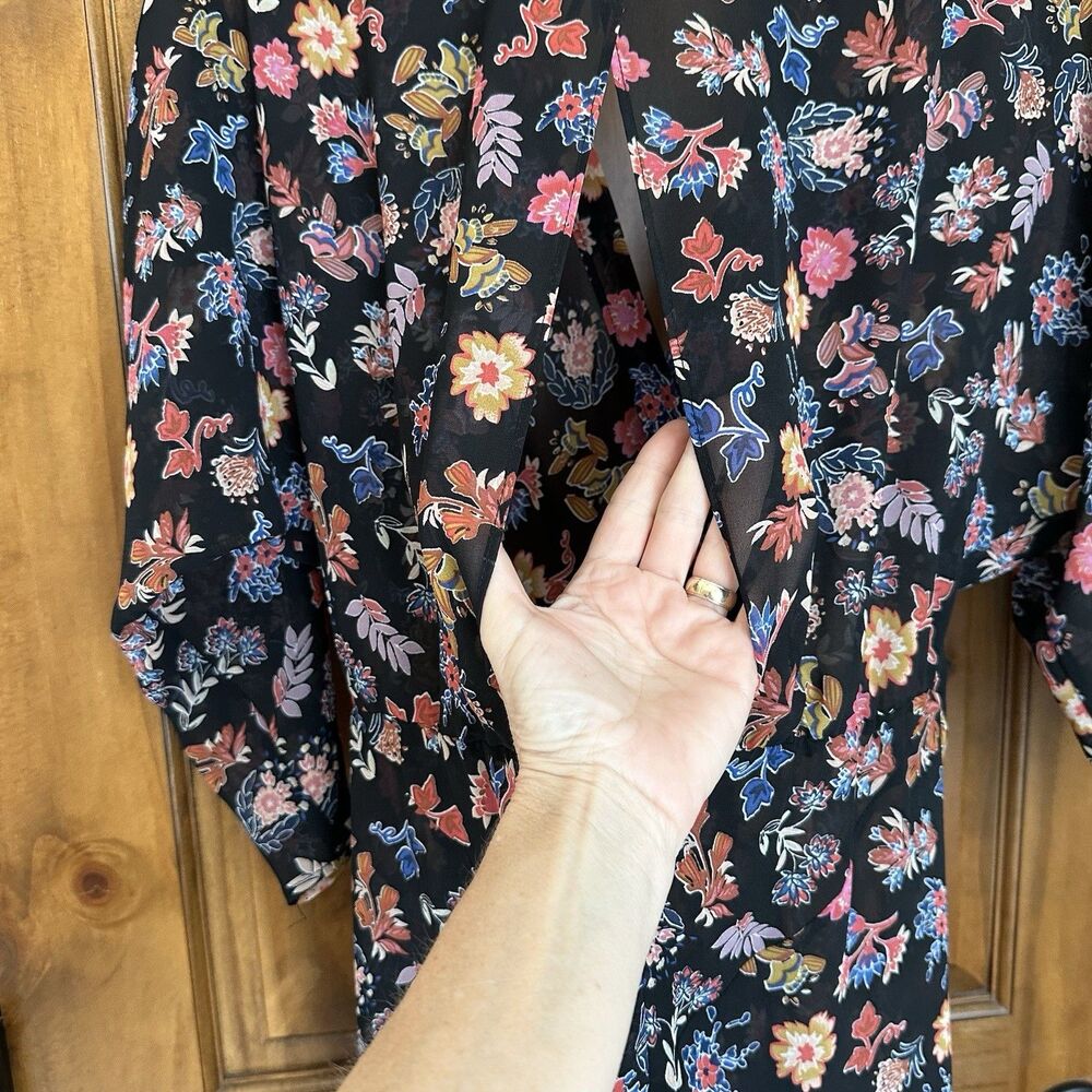 ANTHROPOLOGIE HD In Paris Maxi Dress 14 Floral Semi Sheer Keyhole Back Cottage - Picture 5 of 8